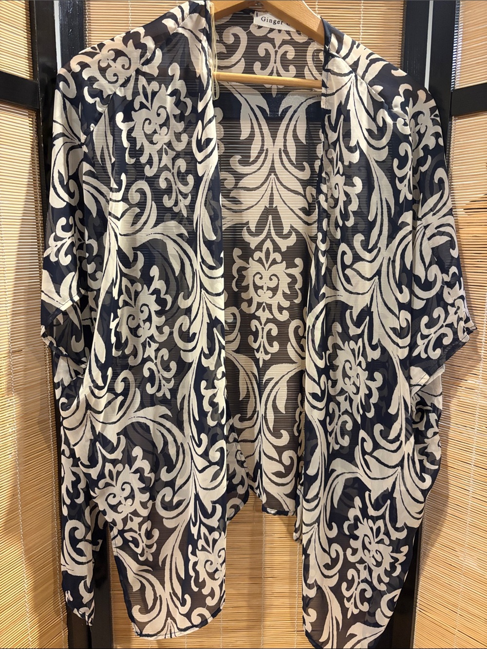 Ginger G Black and White Sheer Swim Coverup Kimono